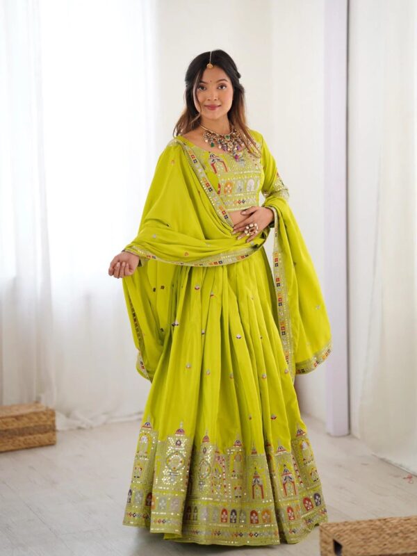 Lime Green Lehenga Choli with Foil Work Border