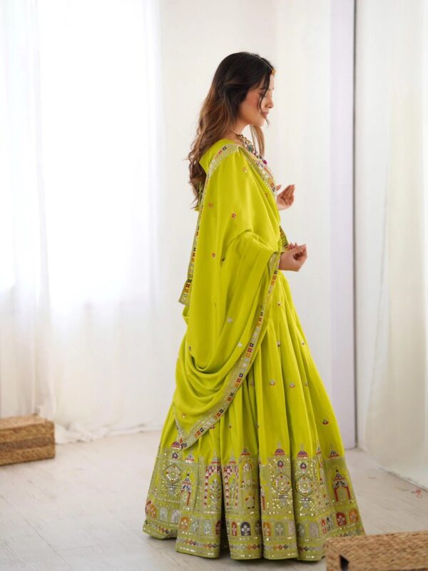 Lime Green Lehenga Choli with Foil Work Border
