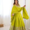 Lime Green Lehenga Choli with Foil Work Border