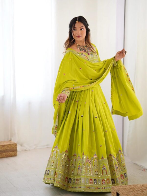 Lime Green Lehenga Choli with Foil Work Border