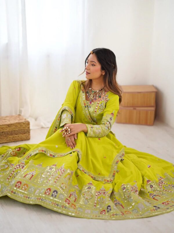 Lime Green Lehenga Choli with Foil Work Border