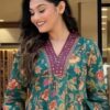 Green Floral Printed Cotton Blend Kurta, Pant & Dupatta Set