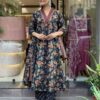 Navy Blue Floral Printed Cotton Blend Kurta, Pant & Dupatta