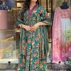 Green Floral Printed Cotton Blend Kurta, Pant & Dupatta Set