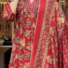Red Floral Printed Cotton Blend Kurta, Pant & Dupatta Set
