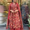Red Floral Printed Cotton Blend Kurta, Pant & Dupatta Set