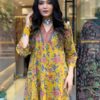 Yellow Floral Printed Cotton Blend Kurta, Pant & Dupatta Set