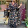 Navy Blue Floral Printed Cotton Blend Kurta, Pant & Dupatta