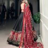 Black & Red Chinon Embroidered Sequence Work Lehenga Set