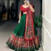 Green & Red Chinon Embroidered Sequence Work Lehenga Set