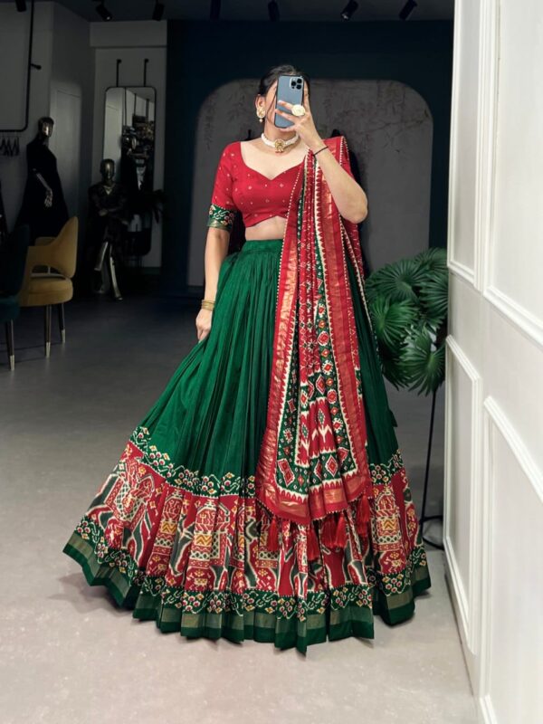 Green & Red Chinon Embroidered Sequence Work Lehenga Set