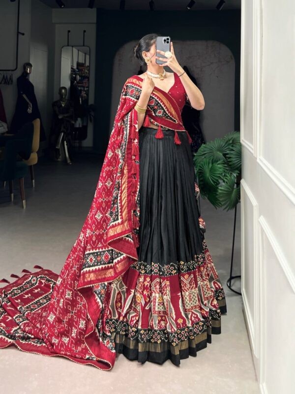 Black & Red Chinon Embroidered Sequence Work Lehenga Set