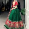 Green & Red Chinon Embroidered Sequence Work Lehenga Set