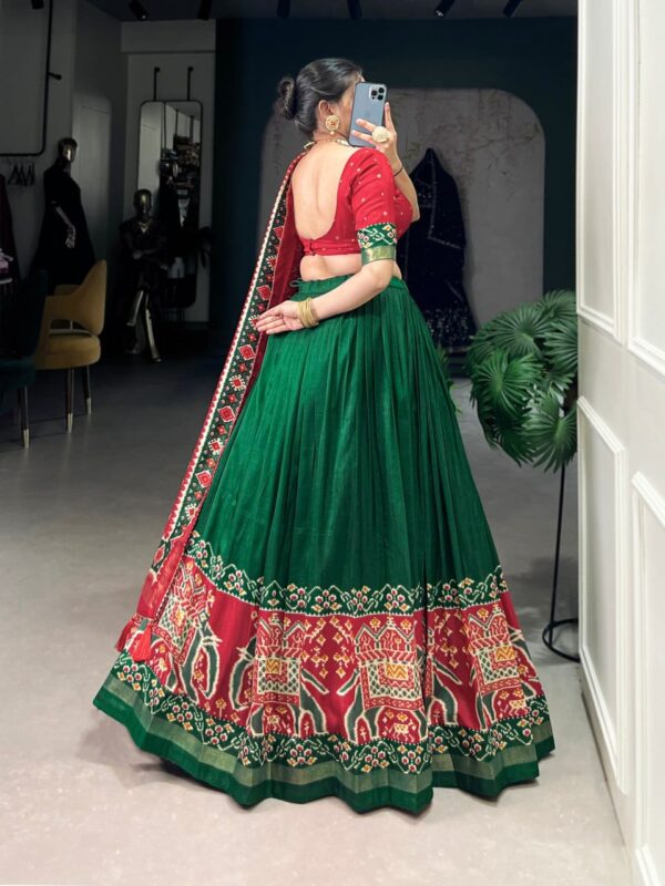 Green & Red Chinon Embroidered Sequence Work Lehenga Set