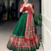 Green & Red Chinon Embroidered Sequence Work Lehenga Set