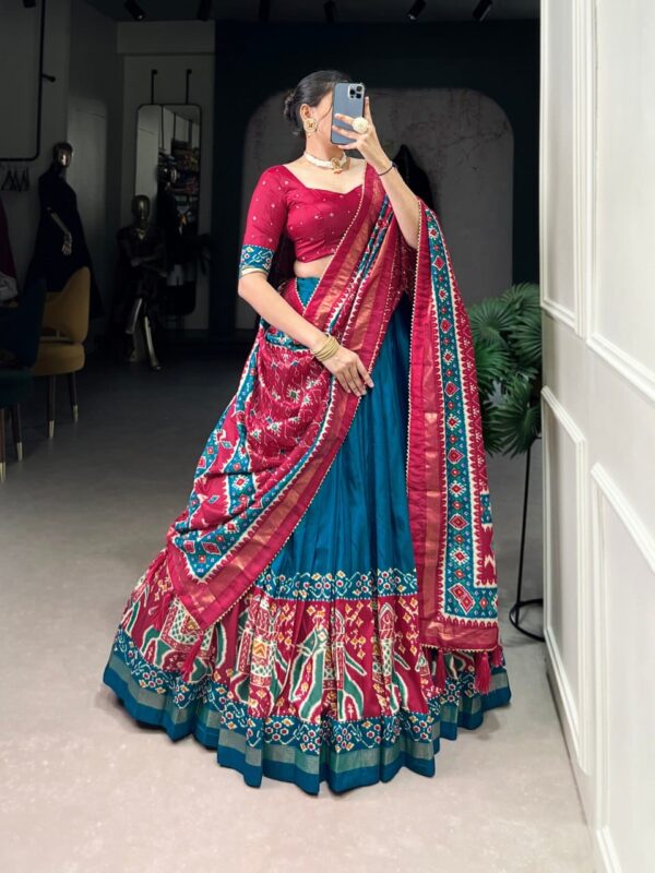 Blue & Pink Chinon Embroidered Sequence Work Lehenga Set
