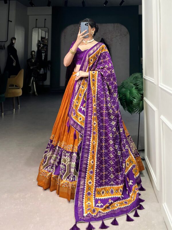 Purple & Yellow Chinon Embroidered Sequence Work Lehenga Set