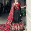 Black & Red Chinon Embroidered Sequence Work Lehenga Set
