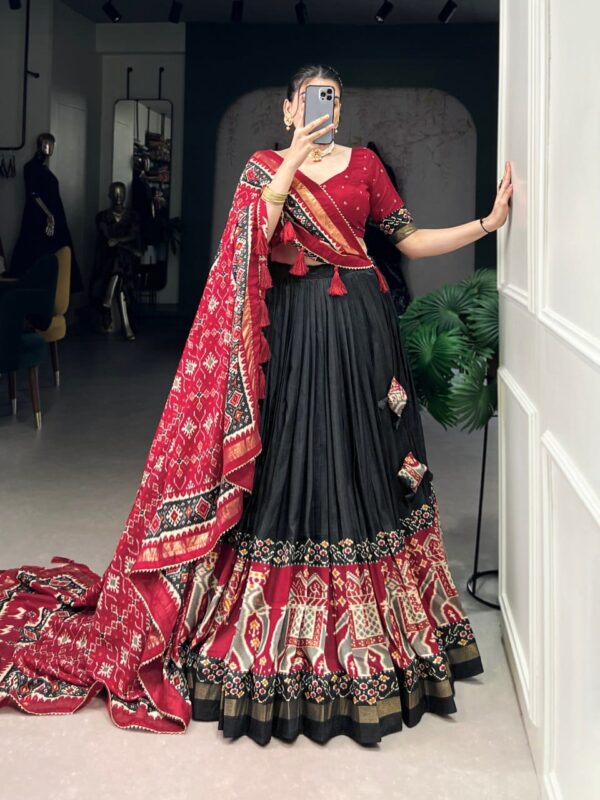 Black & Red Chinon Embroidered Sequence Work Lehenga Set