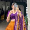 Purple & Yellow Chinon Embroidered Sequence Work Lehenga Set