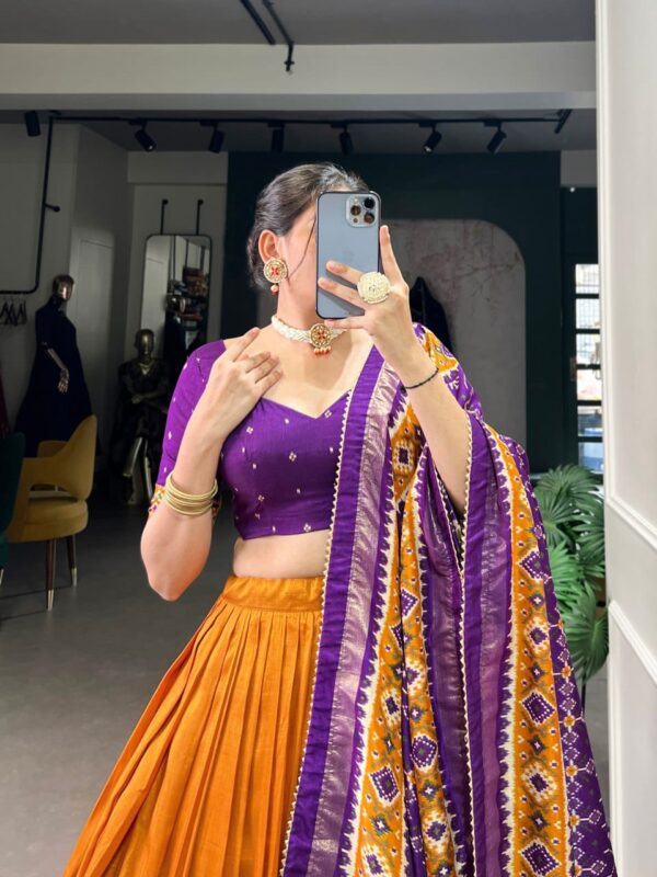 Purple & Yellow Chinon Embroidered Sequence Work Lehenga Set