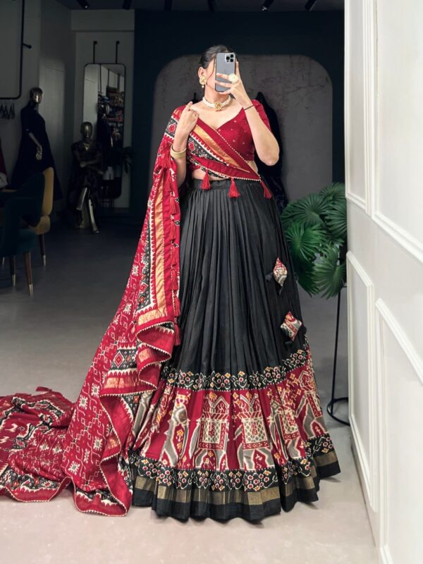 Black & Red Chinon Embroidered Sequence Work Lehenga Set