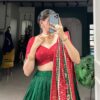 Green & Red Chinon Embroidered Sequence Work Lehenga Set