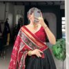 Black & Red Chinon Embroidered Sequence Work Lehenga Set