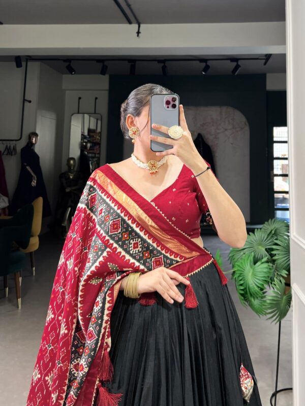 Black & Red Chinon Embroidered Sequence Work Lehenga Set