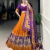 Purple & Yellow Chinon Embroidered Sequence Work Lehenga Set
