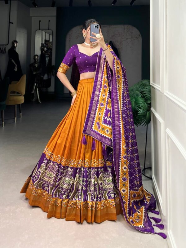 Purple & Yellow Chinon Embroidered Sequence Work Lehenga Set