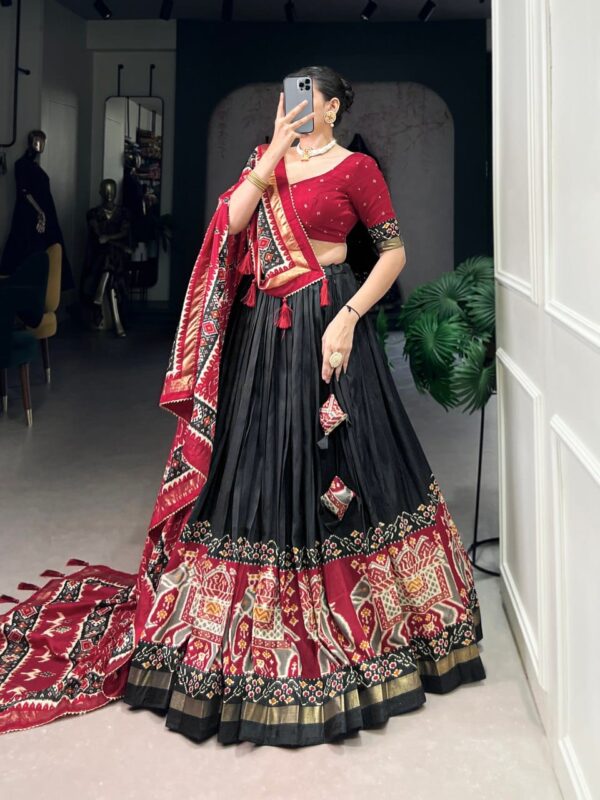 Black & Red Chinon Embroidered Sequence Work Lehenga Set