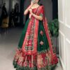 Green & Red Chinon Embroidered Sequence Work Lehenga Set