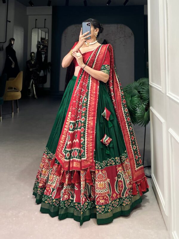 Green & Red Chinon Embroidered Sequence Work Lehenga Set