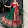 Green & Red Chinon Embroidered Sequence Work Lehenga Set