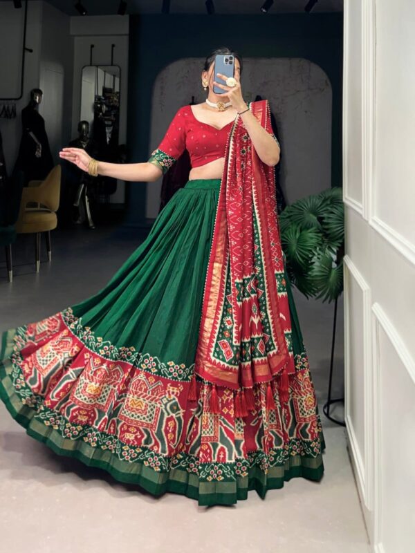 Green & Red Chinon Embroidered Sequence Work Lehenga Set