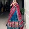 Blue & Pink Chinon Embroidered Sequence Work Lehenga Set
