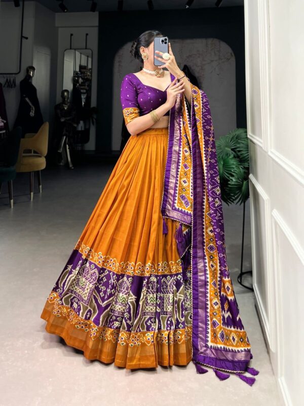 Purple & Yellow Chinon Embroidered Sequence Work Lehenga Set