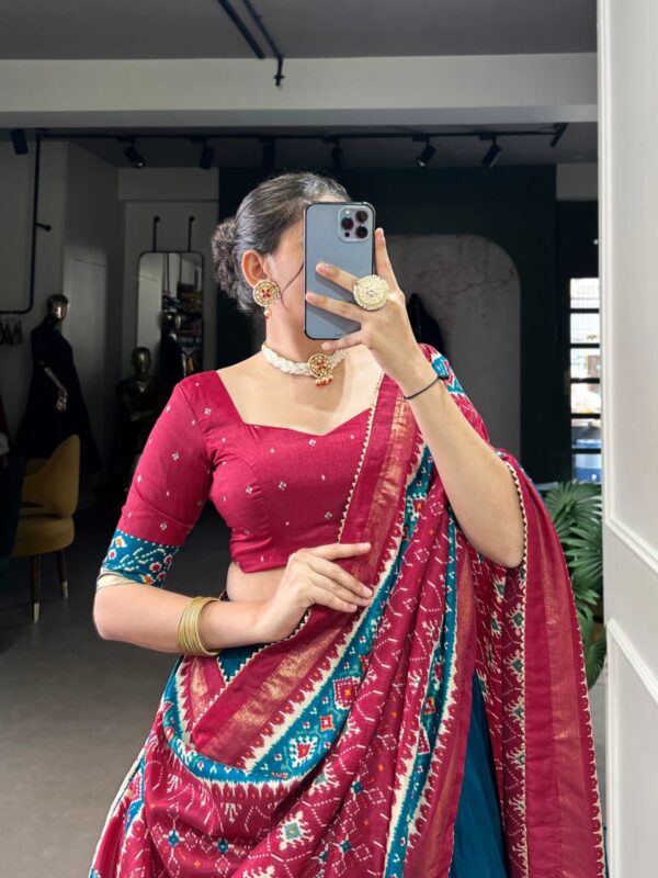 Blue & Pink Chinon Embroidered Sequence Work Lehenga Set
