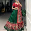 Green & Red Chinon Embroidered Sequence Work Lehenga Set