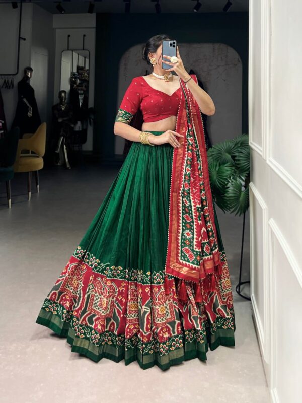 Green & Red Chinon Embroidered Sequence Work Lehenga Set