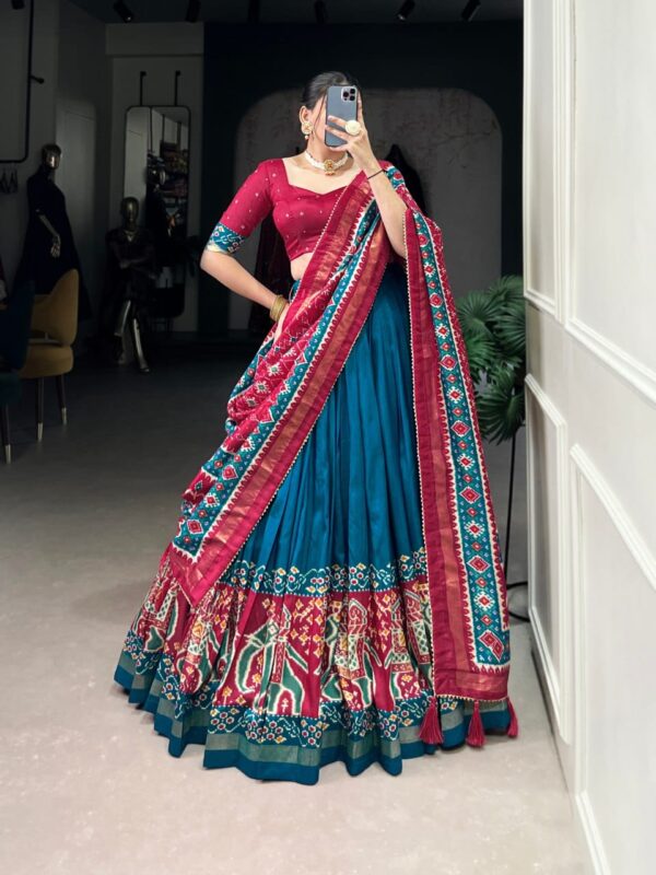 Blue & Pink Chinon Embroidered Sequence Work Lehenga Set