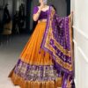 Purple & Yellow Chinon Embroidered Sequence Work Lehenga Set