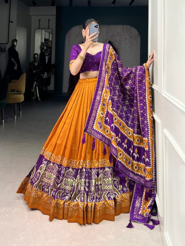 Purple & Yellow Chinon Embroidered Sequence Work Lehenga Set