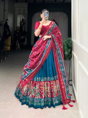 Blue & Pink Chinon Embroidered Sequence Work Lehenga Set