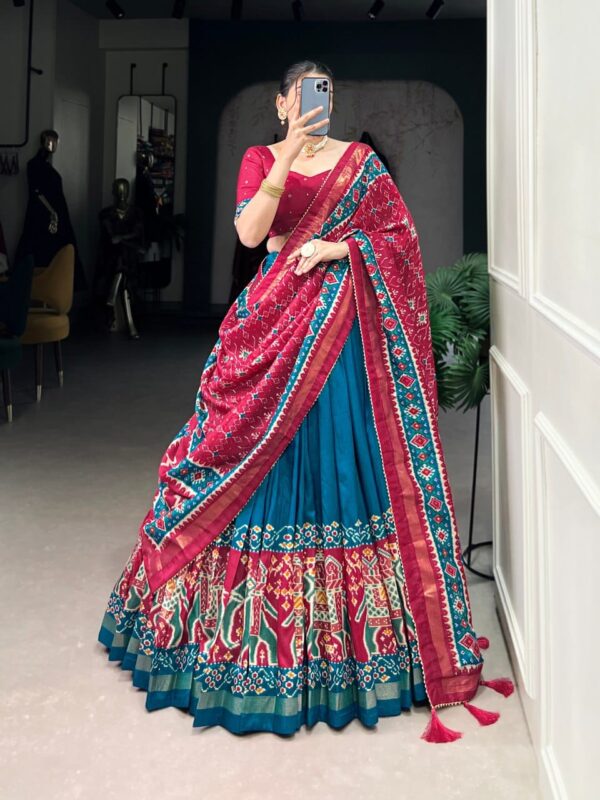 Blue & Pink Chinon Embroidered Sequence Work Lehenga Set