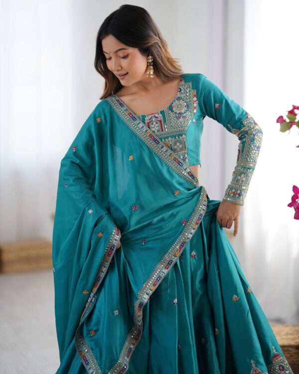 Sea Green Lehenga Choli with Foil Work Border