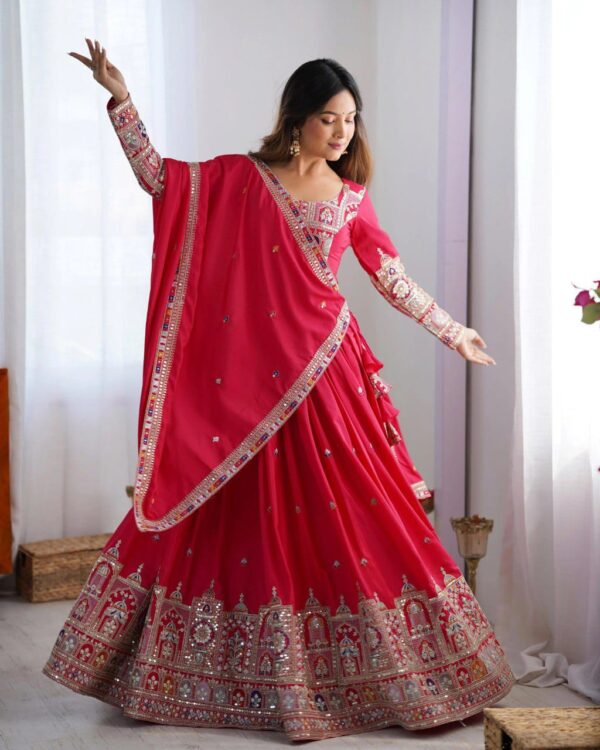 Pink Lehenga Choli with Foil Work Border