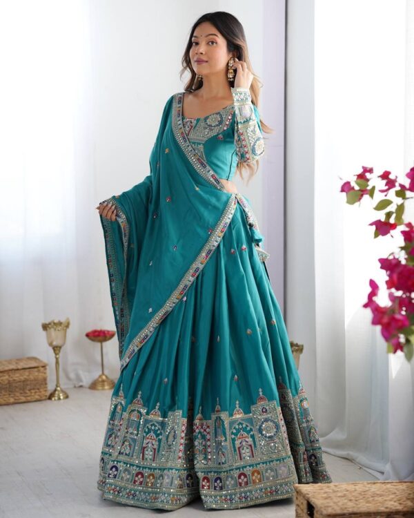Sea Green Lehenga Choli with Foil Work Border