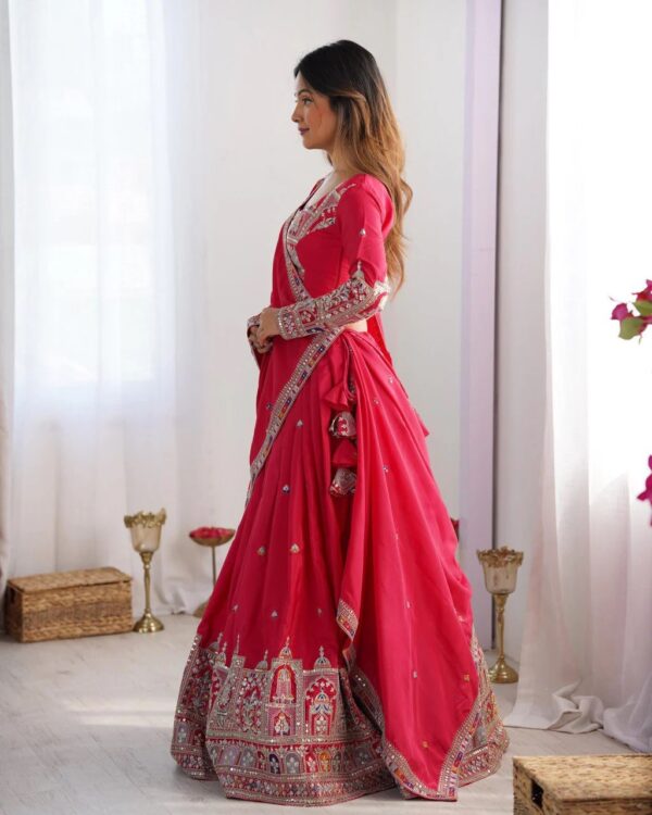 Pink Lehenga Choli with Foil Work Border